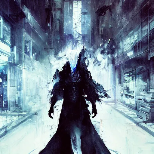 Prompt: a humanoid cyberpunk white dragon wearing a white mage robe by melmoth zdzislaw belsinki craig mullins yoji shinkawa realistic render ominous detailed photo atmospheric by jeremy mann francis bacon and agnes cecile ink drips paint smears digital glitches glitchart, realistic anime, dramatic lighting, red light, red highlights