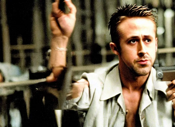 Image similar to film still of Ryan Gosling as Tyler Durden in Fight Club 1999