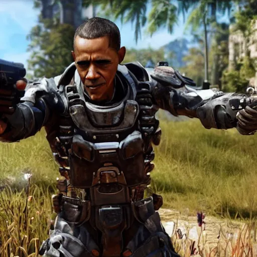 Image similar to Obama as Edward Richtofen in the der eisendrache Easter egg cutscene, black ops 3 zombies