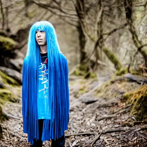 Image similar to rimuru tempest, young man blue hair, canon eos r 3, f / 1. 4, iso 2 0 0, 1 / 1 6 0 s, 8 k, raw, unedited, symmetrical balance, in - frame