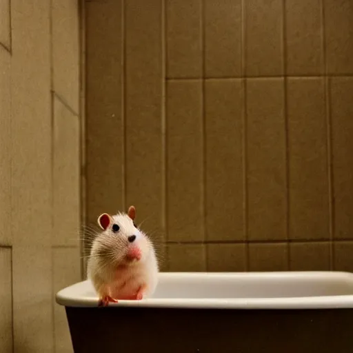 Prompt: hamster in the dark bathroom without lights, mood, creepy, realistic photography, high quality image, hyper detailed