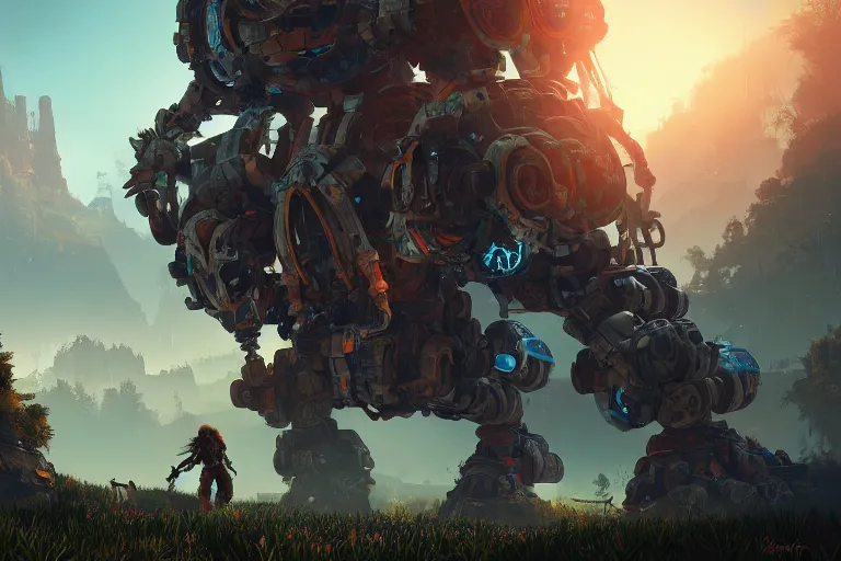 Image similar to stalker machine mecanical creature robot of horizon forbidden west horizon zero dawn radiating a glowing aura global illumination ray tracing hdr fanart arstation by ian pesty and alena aenami artworks in 4 k