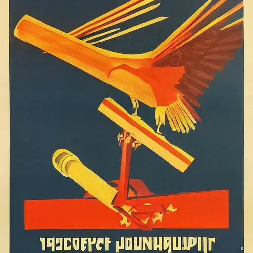 Image similar to soviet propaganda poster depicting a dromaius novaehollandiae in military uniform