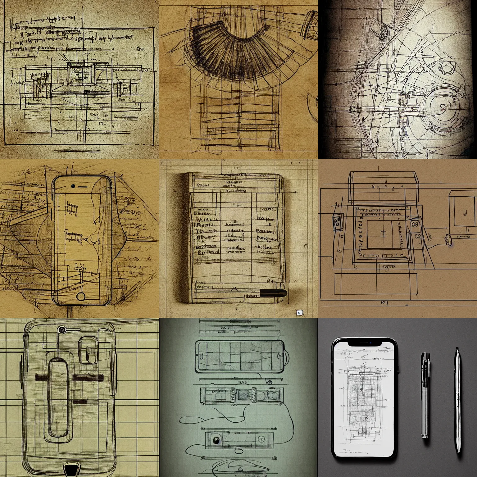 Prompt: Iphone as a Leonardo da Vinci blueprint, highly detailed, sketch