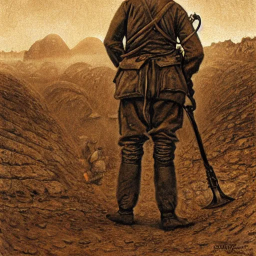 Prompt: ultra detailed photorealistic sepia - toned painting from 1 9 1 7, a british officer in field fear standing at an archaeological dig site in wadi rum, ultra realistic, painted, intricate details, lovecraft, atmospheric, dark, horror, brooding, highly detailed, in the style of clyde caldwell