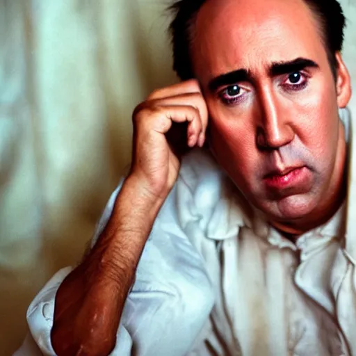 Prompt: nicholas cage close - up by steve mccurry