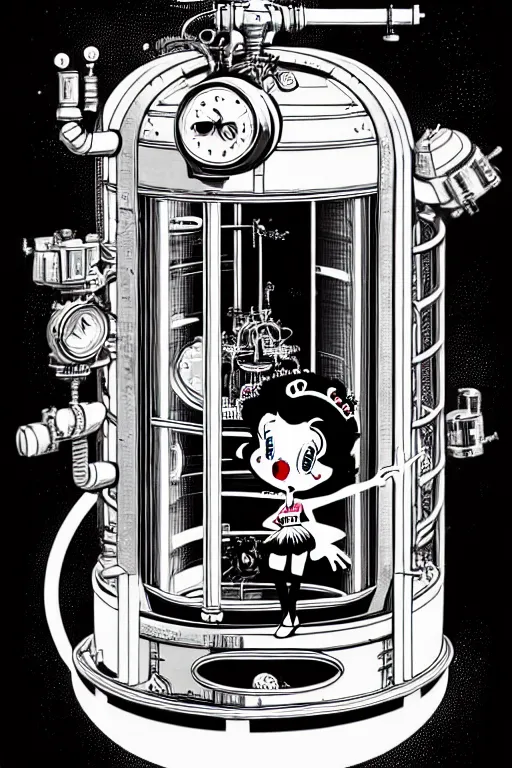 Image similar to steampunk cryo chamber containing betty boop, high details, intricately detailed, by vincent di fate, inking, 3 color screen print, masterpiece, trending on artstation,, sharp, details, hyper - detailed, hd, 4 k, 8 k