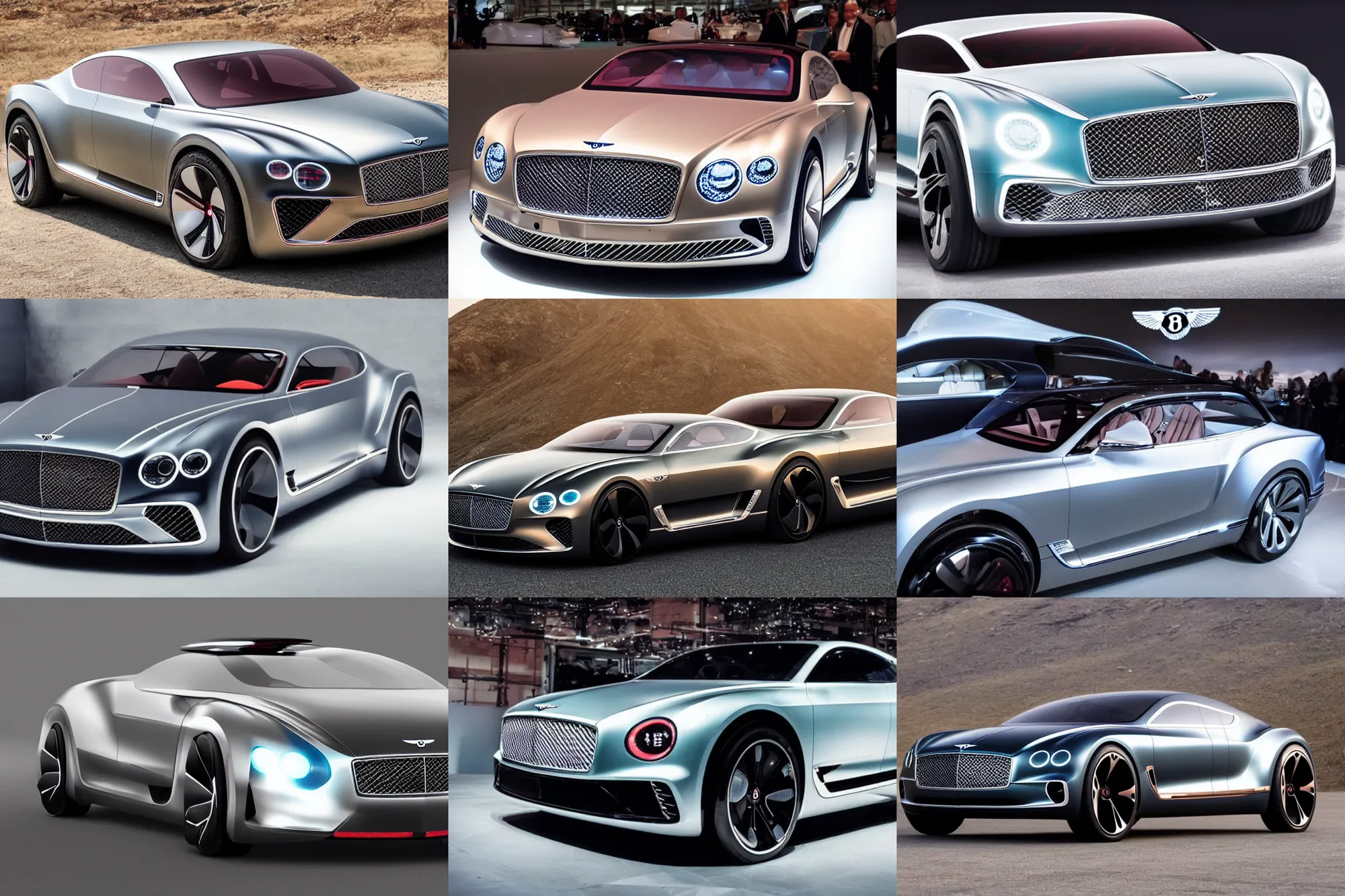 Prompt: Bentley Continental GT style Tesla Cybertruck, concept car