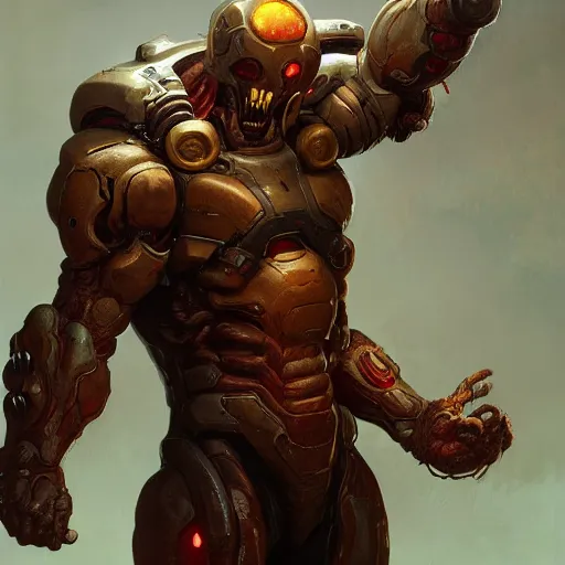 Image similar to doom eternal, mutant, tubes fused with the body, front view, painted by stanley lau, painted by greg rutkowski, painted by stanley, artgerm, masterpiece, digital art, trending on arts