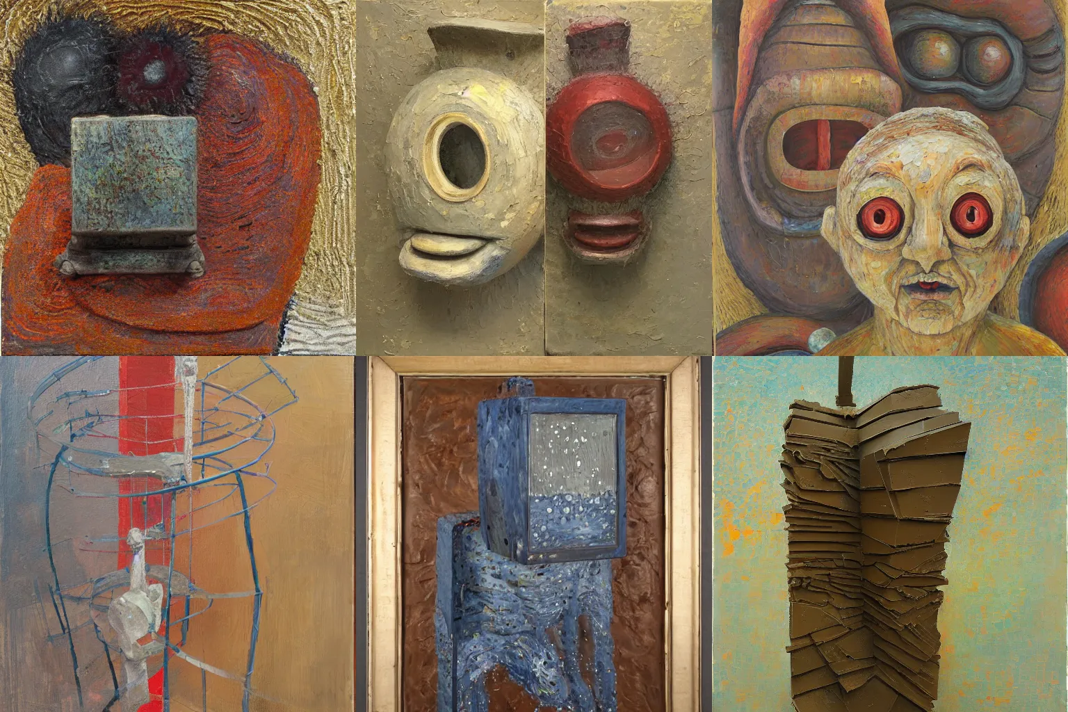 Prompt: a detailed, impasto painting by shaun tan and louise bourgeois of an abstract forgotten sculpture by ivan seal and the caretaker, object