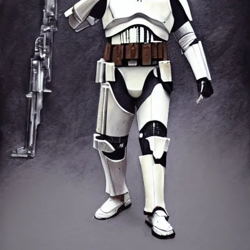 Image similar to an extremely long shot of an imperial stormtrooper walking concept art by Doug Chiang cinematic, realistic painting, high definition, very detailed, extremely high detail, photo realistic, concept art, the Mandalorian concept art style