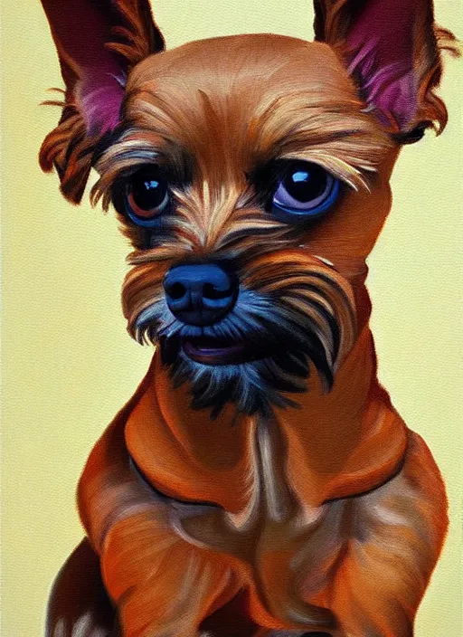 Image similar to painting by jon hale of tan chihuahua schnauzer mix visible brushstrokes, hd