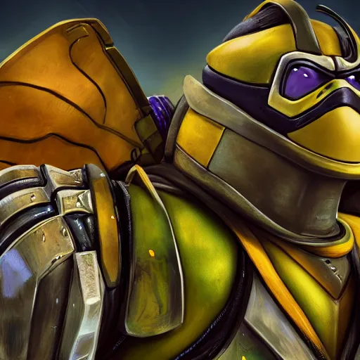 Prompt: closeup photograph of bee tmnt with themed armor, portrait, hyperdetailed, artstation, cgsociety, 8 k, by tangerine dream