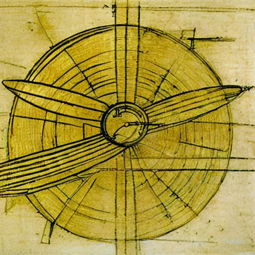 Prompt: Spacecraft design manuscript, by Leonardo da Vinci, sketch, yellow paper