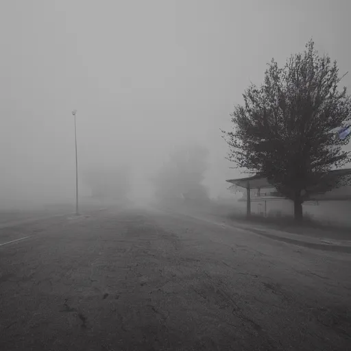 Image similar to photo of a creepy town covered in heavy fog