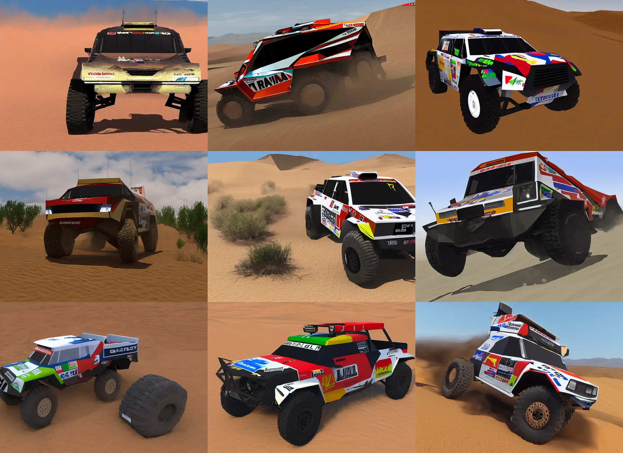 Prompt: realistic lowpoly rally truck in the dakar rally
