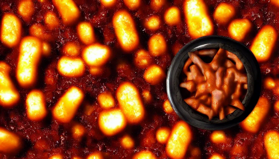 Image similar to poutine ( the canadian meal ) from mount doom, volcano texture, lava texture, fire texture, cheese curds texture, octane render, highly detailed texture, 8 k