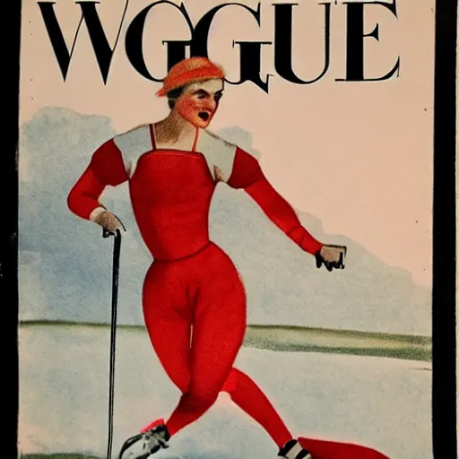 Image similar to a 1 9 2 8 cover of vogue. happy, healthy, beautiful, smiling, young, sporty, glowing danish woman in decent athletic wear. realistic detailed color drawing