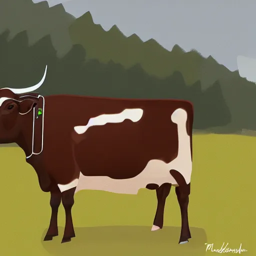 Prompt: a holy cow talking on the phone, photorealism