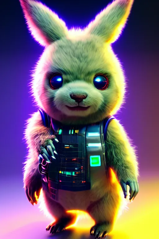 Prompt: high quality 3 d render cyberpunk very cute fluffy! wombat cyborg, mechanical paw, highly detailed, unreal engine cinematic smooth, in the style of detective pikachu, hannah yata charlie immer, neon blue light, low angle, uhd 8 k, sharp focus