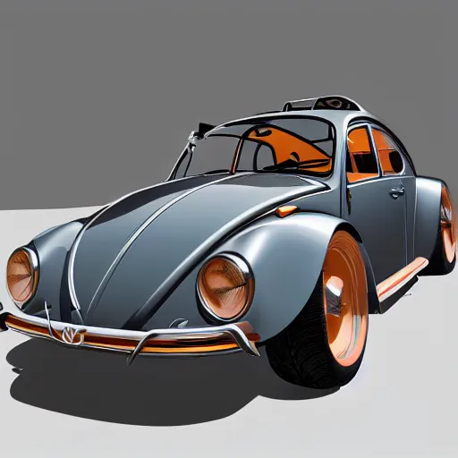 Image similar to What if Syd Mead designed a Volkswagen Beetle, gullwing side doors, concept art, trending on artstation