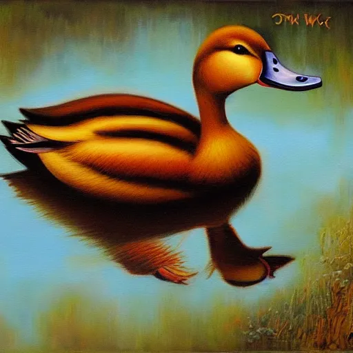 Image similar to a duck on the prowl oil painting jim warren