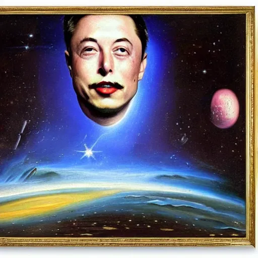 Prompt: The masterpiece painting of elon musk as a galaxy by salvia dali the second, salvador dali's much more talented painter cousin, 4k, ultra realistic