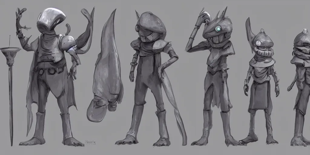 Prompt: character design, concept art, anthropomorphic grey alien wearing medieval clothes, unreal engine, by studio ghibli,