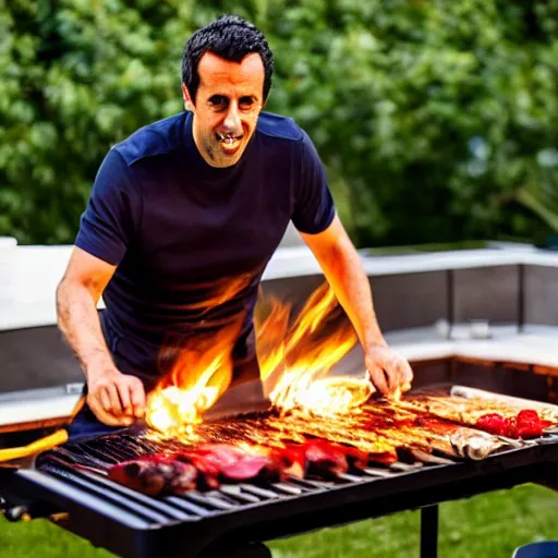 Prompt: edu gaspar cooking on a barbeque in 4 k photo