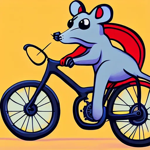 Image similar to digital painting of a cartoonish rat, it's riding a bike that is made of swiss cheese, bike looks like cheese greg rutowski, artstation