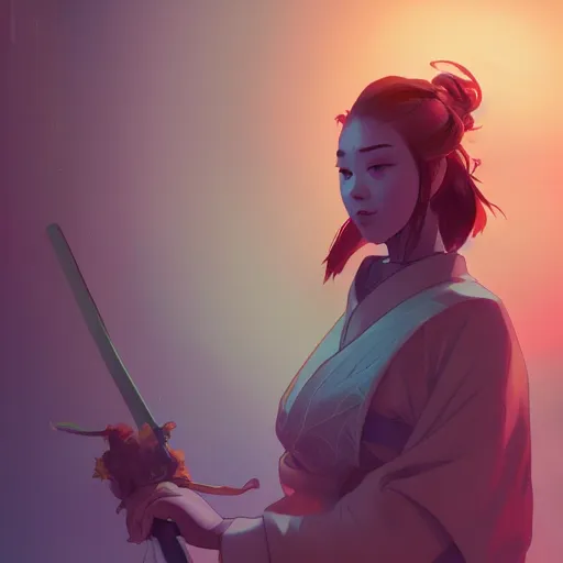 Image similar to a samurai, ambient lighting, 4 k, lois van baarle, ilya kuvshinov, rossdraws, alphonse mucha, jung gi kim, artstation