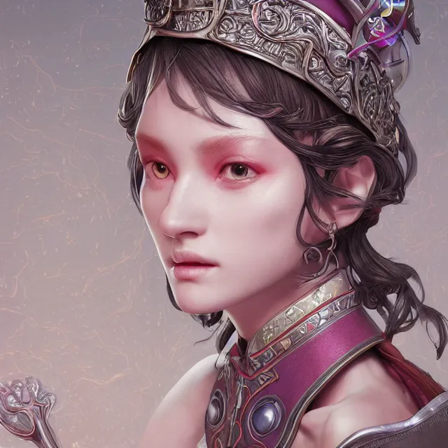 Image similar to studio portrait of neutral good colorful female cleric bard healer as absurdly beautiful, elegant, young skinny gravure idol, ultrafine hyperdetailed face illustration by kim jung gi, irakli nadar, intricate linework, sharp deep focus, bright colors, octopath traveler, final fantasy, unreal engine highly rendered, global illumination, radiant light, detailed and intricate environment