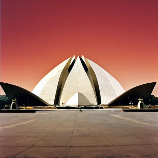 Image similar to futuristic pyramid lotus temple space station with gold, red and white marble panels, by buckminster fuller and syd mead, intricate contemporary architecture, photo journalism, photography, cinematic, national geographic photoshoot