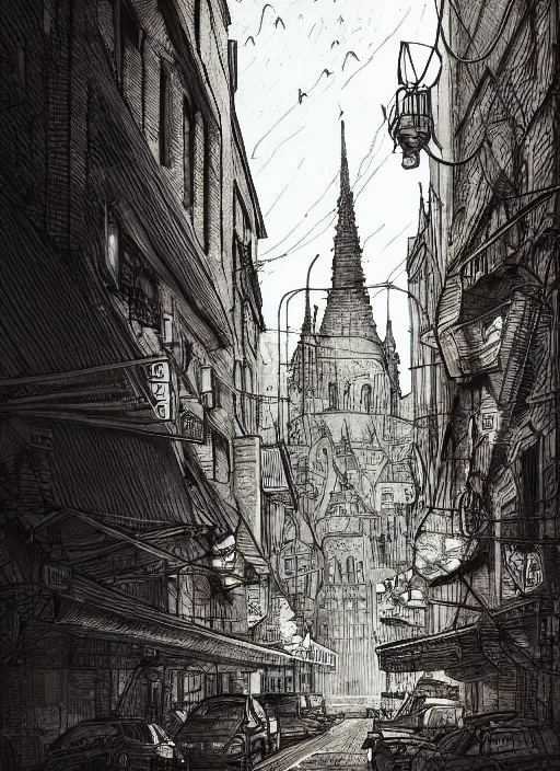 Image similar to Budapest, Beastars , Dynamic lighting, cinematic, extremely high detail, photo realistic, cinematic lighting, pen and ink, intricate line drawings, post processed, artstation, matte painting, style by Paru Itagaki