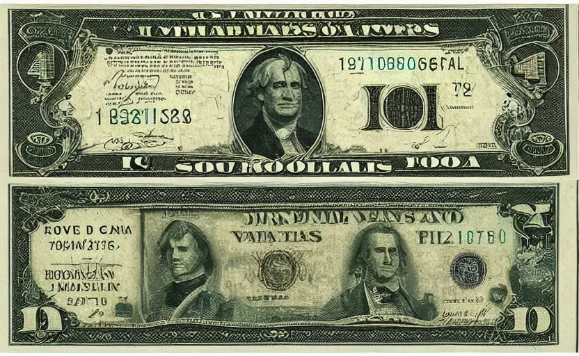 Image similar to rectangular photograph of four dollar u. s. currency note featuring steve martin