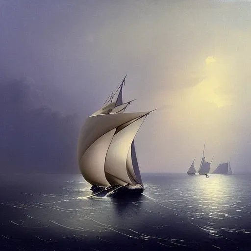 Prompt: minimalist futuristic zaha hadid sailboat painting by ivan aivazovsky