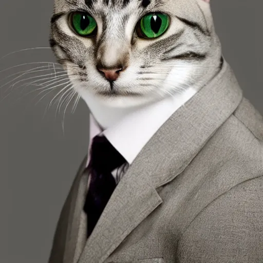 Prompt: portrait photo of a cat wearing a suit