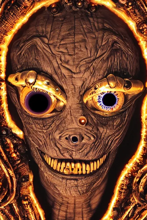 Prompt: an alien overlord covered in eyeballs wearing a unique mask, detailed, cinematic, highly detailed, golden ratio, 8k,