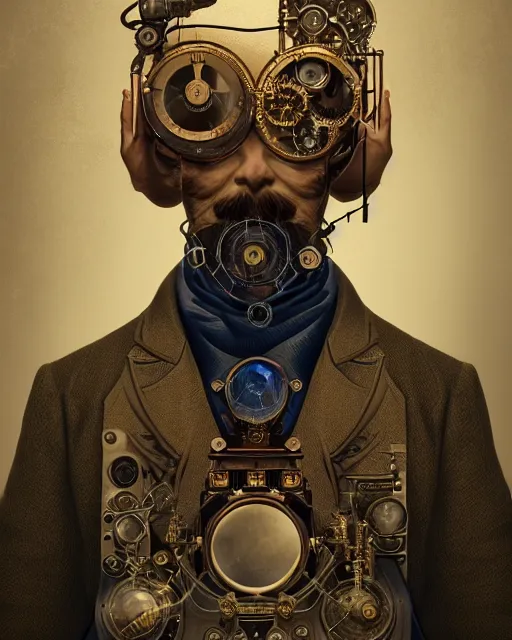 Prompt: epic portrait of victorian man scientist, steampunk, highly detailed, intricate details, symmetry, golden ratio, hyperrealistic, photorealistic, by rutkowski and beeple