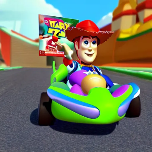 Prompt: toy story in mario kart