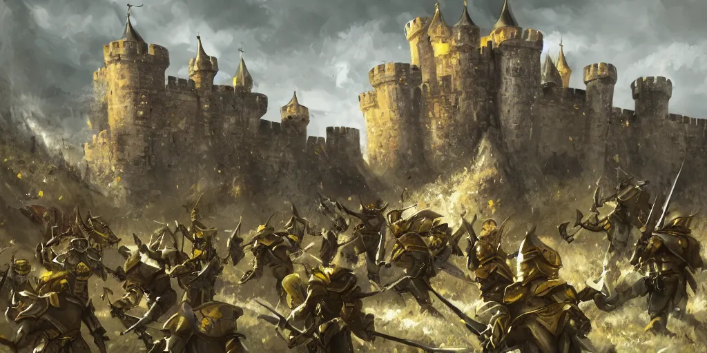 Image similar to the lemon army laying siege to a castle, fantasy art, artstation
