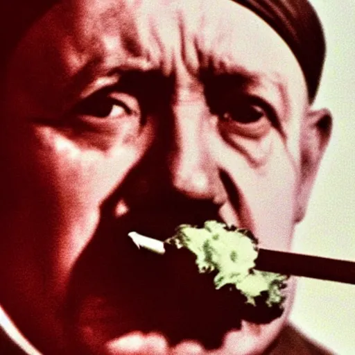 Image similar to a photo of Hitler smoking a fat joint, 50mm close up photography, photorealism