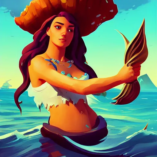 Image similar to painting mermaid treasure on sea of thieves game avatar hero smooth face median photoshop filter cutout vector, behance hd by jesper ejsing, by rhads, makoto shinkai and lois van baarle, ilya kuvshinov, rossdraws global illumination