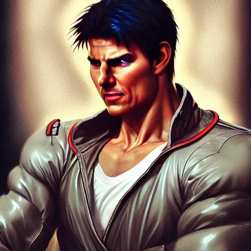 Image similar to tom cruise as a street fighter character, cg animation, capcom, realistic, character select portrait, by artgerm, greg rutkowski, alphonse mucha, 3 d