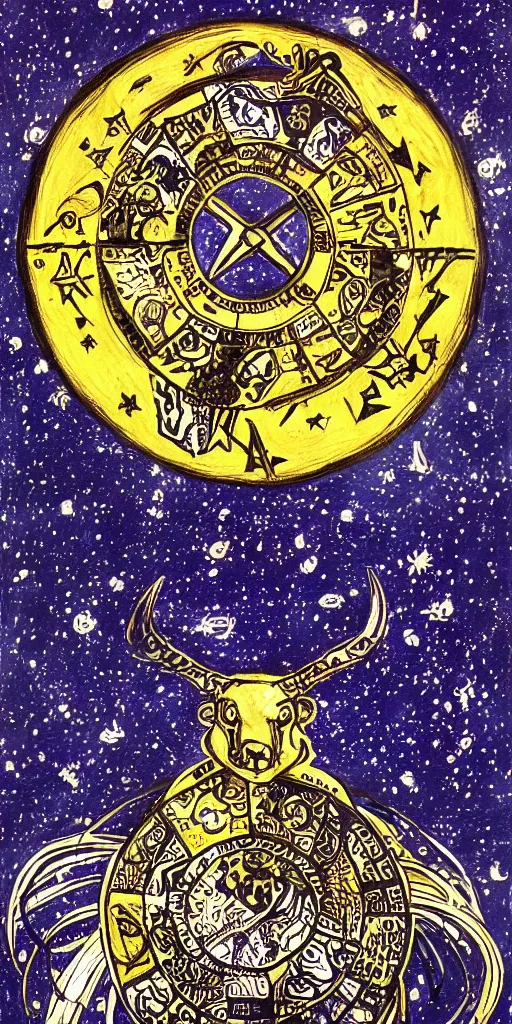 Image similar to an artistic drawing of the zodiac sign of taurus, with stars, futuristic