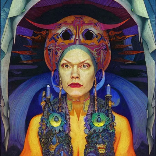 Image similar to queen of the moon with her lantern and regalia, by donato giancola and nicholas roerich, and diego rivera, and leo and diane dillon, symbolist, tattoos, dramatic lighting, elaborate geometric ornament, art brut, god rays, soft cool colors, smooth, sharp focus, extremely detailed