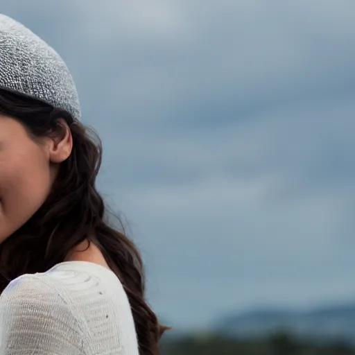 Prompt: high resolution photo of gal gadot in a knitted cap while riding on the back of a huge cat, 4 k, award winning photography.