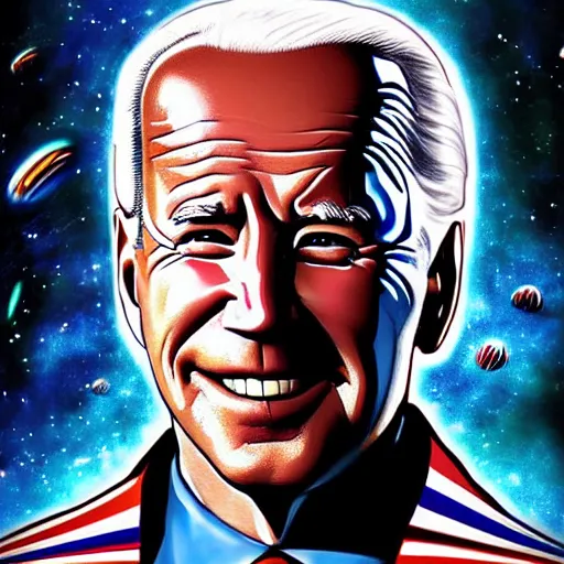 Image similar to joe biden portrait made out of galaxies, beautiful, cyborg, cinematic comic book art, realistic, highly detailed, octane render