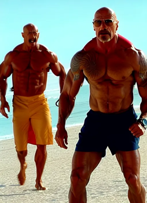 Image similar to film still of walter white as dwayne johnson in baywatch movie 2 0 1 7, 8 k