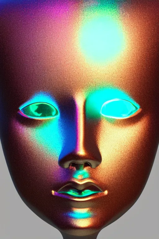 Image similar to 3d render of holographic human robotic bust made of glossy iridescent, bust, surrealistic 3d illustration of a human non-binary, non binary model, 3d model human, cryengine, made of holographic texture, holographic material, holographic rainbow, concept of cyborg and artificial intelligence